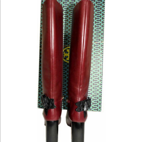 TORY BURCH Blossom Leather Burgundy Knee High Boot - Picture 4 of 5